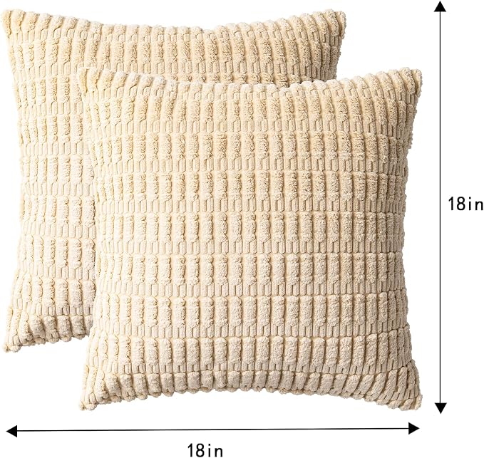 Aegero Pack of 2 Corduroy Decorative Throw Pillow Covers 18x18 InchSoft Boho Striped Pillow Covers Modern Farmhouse Home Decor for Sofa Living Room Couch Bed(Beige) - Image 7