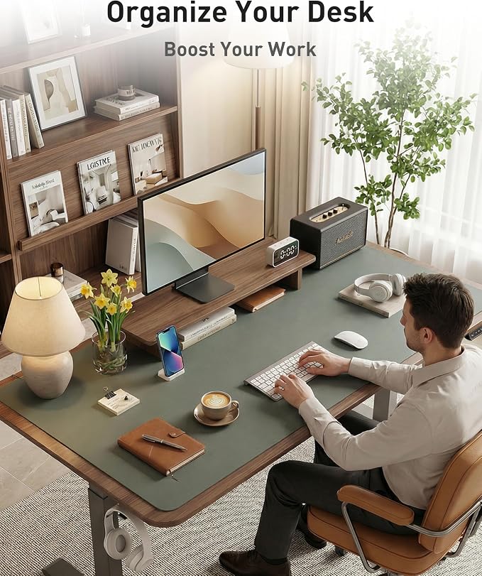 Aothia Faux Leather Desk Mat - Large Mouse Pad, Non-Slip PU Leather Blotter, Waterproof Writing Surface for Office and Home (Jungle Green, 42" x 17") - Image 8