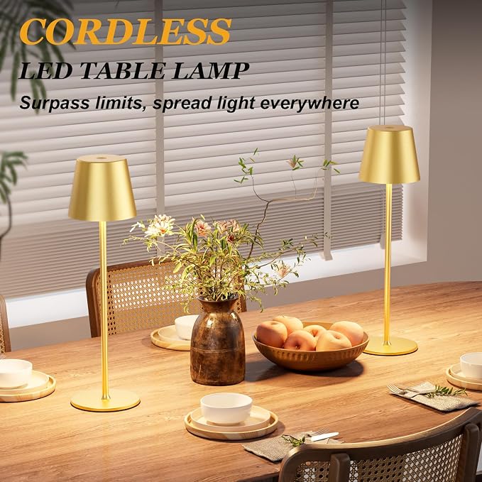 Kakanuo 20" Cordless Table Lamp Rechargeable Gold - 2 Pack 5000mAH Battery Operated Lamp for Counter, 3 Color Stepless Dimming Wireless Lamp for Dining Kitchen, Outdoor Patio, Touch Control - Image 6