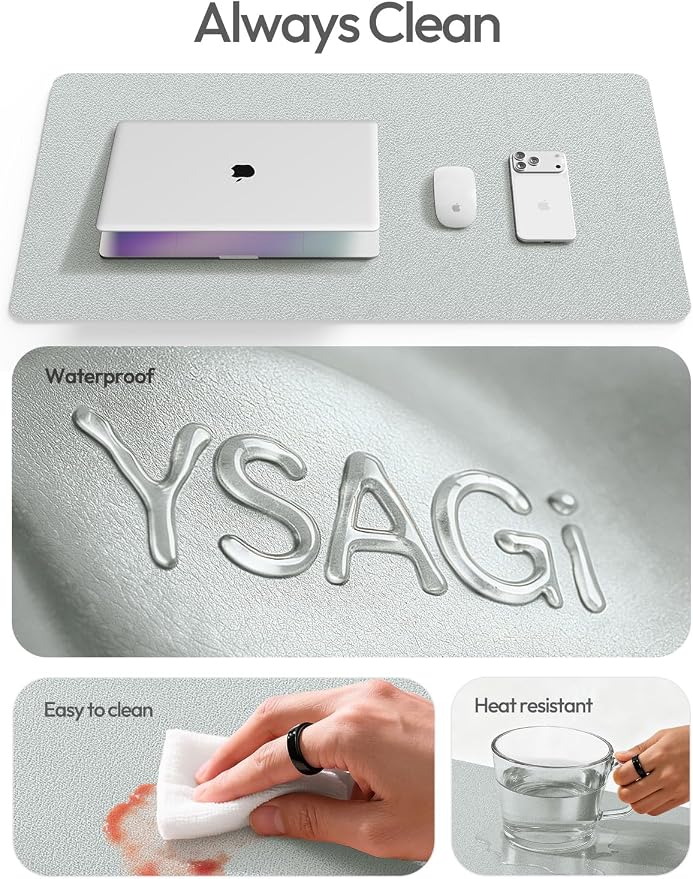 YSAGi Leather Desk Pad Protector, Office Desk Mat, Large Mouse Pad, Non-Slip PU Leather Desk Blotter, Laptop Desk Pad, Waterproof Desk Writing Pad for Office and Home (Silver, 47" x 17") - Image 6