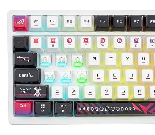 ROG Azoth X 75% custom gaming keyboard, hot-swappable Storm V2 Switches, gasket mount, dampening foam, FR4 plate, south-facing PCB, tri-mode connection, OLED display, control knob, wrist rest, Mac - Image 10