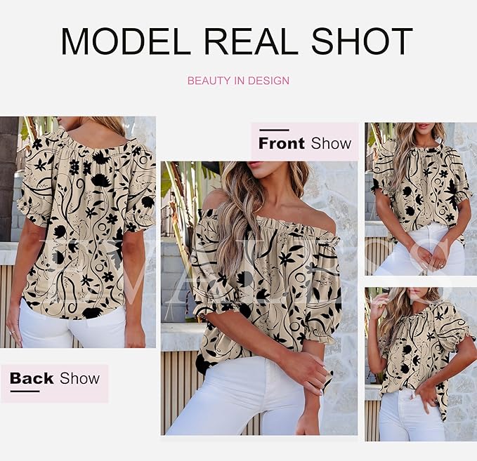 EVALESS Womens Tops Off The Shoulder Blouses for Women Dressy Casual Cute Puff Sleeve T Shirts Fashion 2026 - Image 5