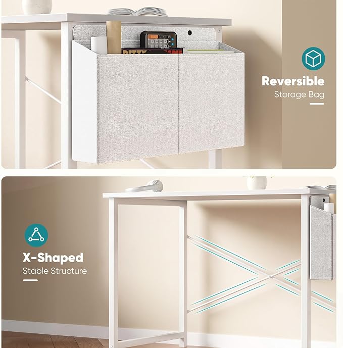 OLIXIS Small Computer Desk, 31 Inch Gaming Desks for Home Office | Writing Study Craft Work Table, Computer Workstation for Bedroom Small Spaces with Storage Bag, All White - Image 8