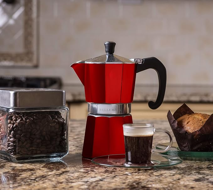 Bellemain Stovetop Espresso Maker, Italian Moka Pot, 3-Cup Red | Classic aluminum design brews rich espresso at home or camping, with an easy-to-use and easy-to-clean design. - Image 6