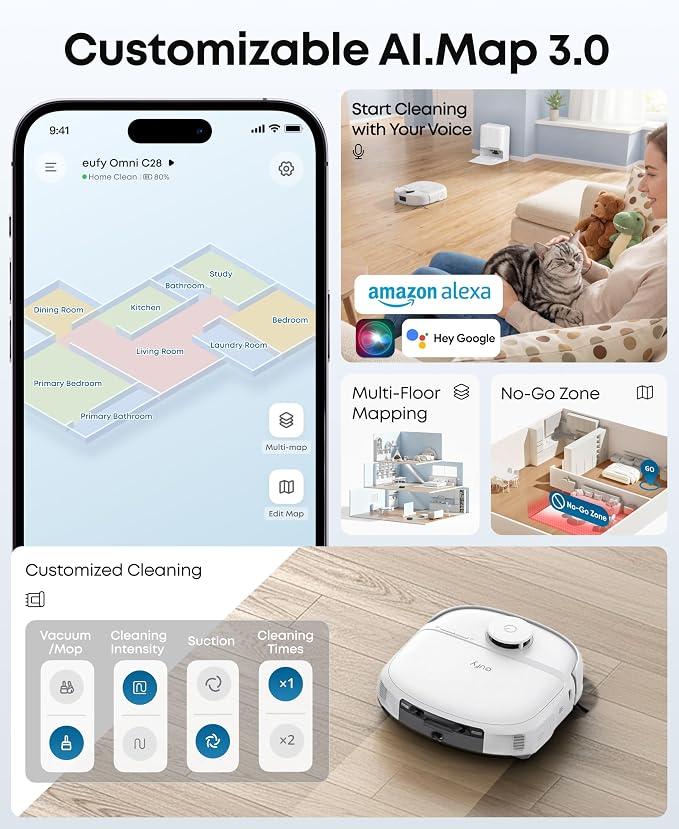 eufy C28 Robot Vacuum and Mop Combo, 15,000 Pa, HydroJet Roller Mop | Upgraded from X10 Pro, Zero-Tangle for Pet Hair, Auto Mop Washing&Drying, Self-Emptying&Refilling 2026 New, White - Image 8