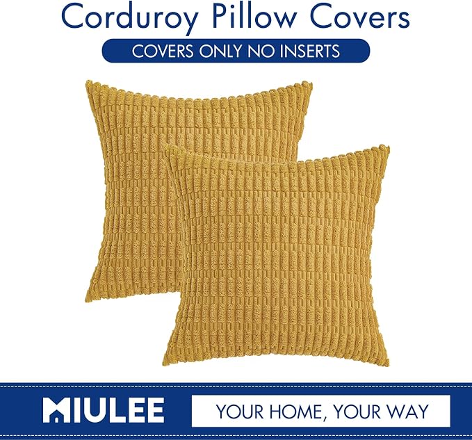 MIULEE Pack of 2 Corduroy Decorative Throw Pillow Covers 20x20 Inch Soft Boho Striped Pillow Covers Modern Farmhouse Home Decor for Summer Sofa Living Room Couch Bed Yellow - Image 6