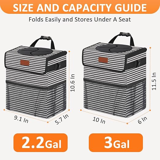 Vankor 3 Gallons Car Trash Can with Lid, Car Trash Bag Bin Hanging Waterproof Automotive Garbage Cans Leak Proof Vehicle Trash Can Stripe - Image 7
