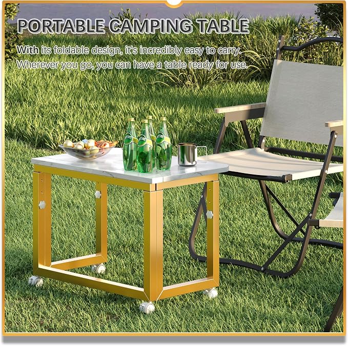 4NM No Tool Assembly 23.6" Small Desk, Folding Portable Desk with Wheels, Adjustable Height Foldable Computer Home Office Desks, Collapsible Study Writing Table for Space Saving Bedroom - White Gold - Image 8