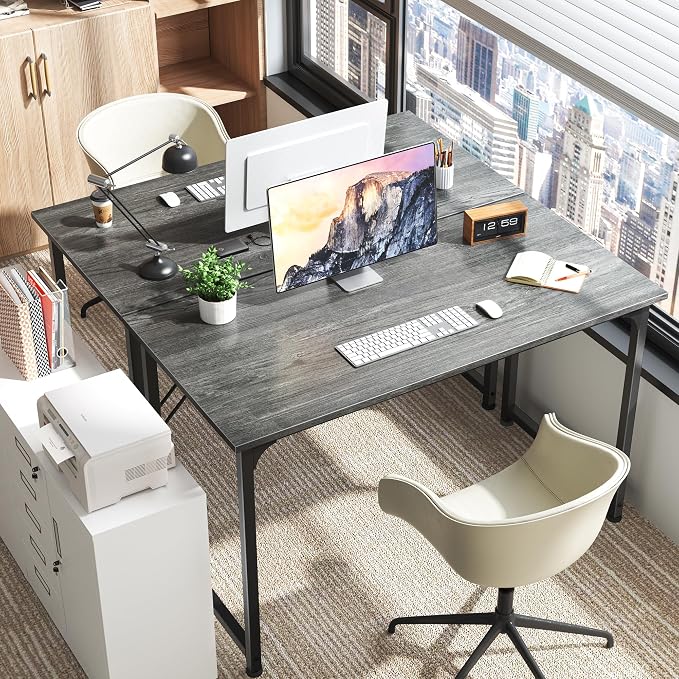 Huuger Computer Desk, 48 Inch Office Desk, Gaming Desk with Storage, Writing Desk Work Desk for Home Office, Study, Modern Simple Desk, Large Legroom, Metal Frame, Grey - Image 9