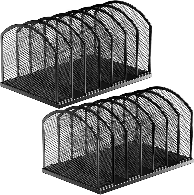 2 Pack 7-Section Metal Upright File Sorter Organizer,Office Small Letter Sorter Desktop File Organizer Metal Mesh Iron Sole, Black - Image 8