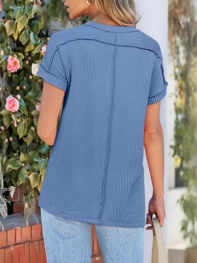 ANRABESS Womens Short Sleeve Crewneck Shirts Ribbed Knit High Low Hem T Shirt 2026 Summer Spring Casual Tops Trendy Clothes - Image 6