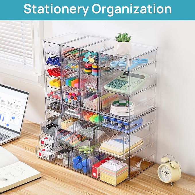 Vtopmart Acrylic Desk Organizer with 32 Drawers for Office, Makeup, Crafts | Clear Storage Drawers for Office Supplies, Desktop Organization for Makeup, Jewelry, Art Crafts, Bead, Pen, Stationary - Image 3