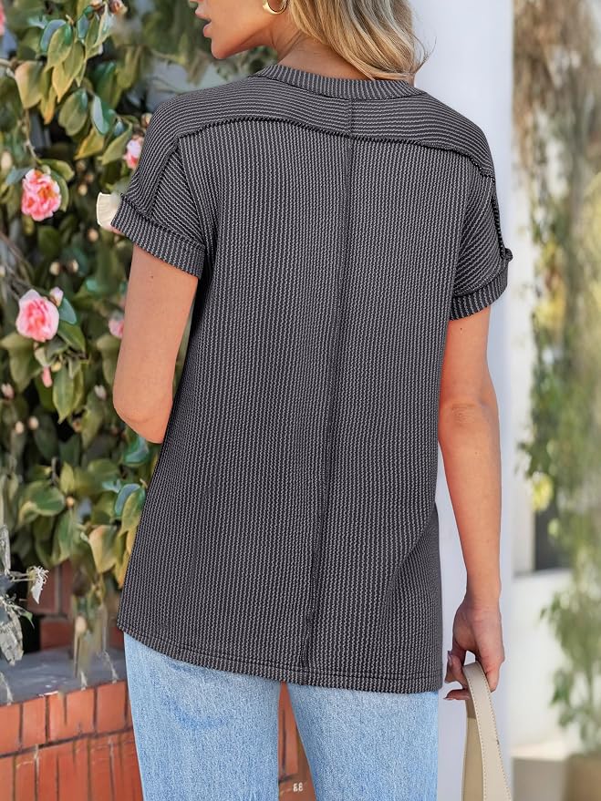 ANRABESS Womens Short Sleeve Crewneck Shirts Ribbed Knit High Low Hem T Shirt 2026 Summer Spring Casual Tops Trendy Clothes - Image 6