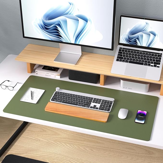 Aothia Leather Desk Pad Protector, Mouse Pad, Office Desk Mat, Non-Slip PU Leather Desk Blotter, Laptop Desk Pad, Waterproof Desk Writing Pad for Office and Home (31.5" x 15.7",Olive Green) - Image 8