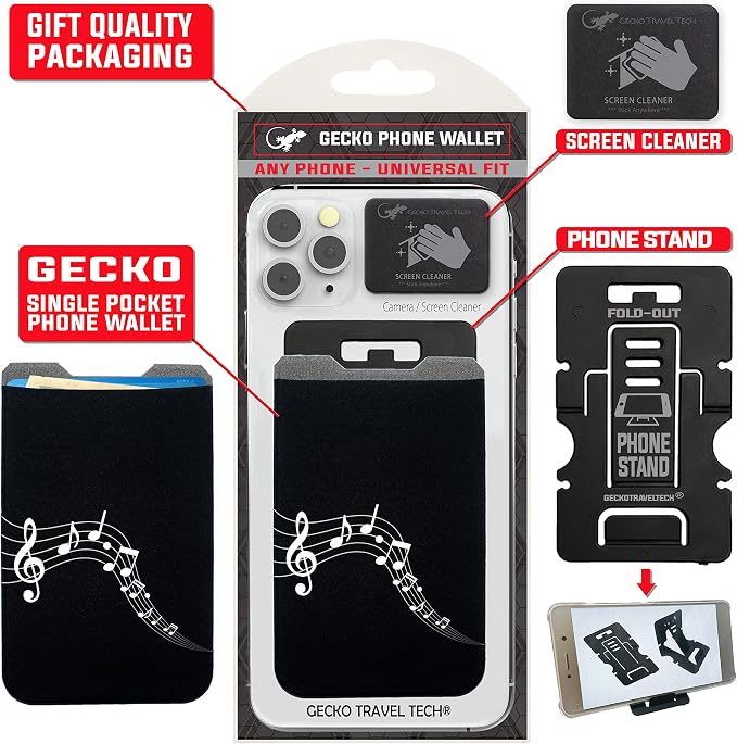 Phone Wallet - Adhesive Card Holder - Cell Phone Pouch - Stick on Lycra Pocket by Gecko - Carry Credit Cards and Cash - Image 9