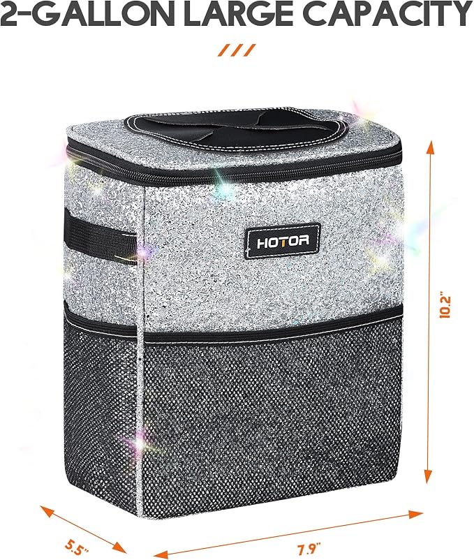 HOTOR Car Trash Can with Lid and Storage Pockets - 100% Leak-Proof Organizer, Waterproof Garbage Can, Multipurpose Trash Bin for Car, 2 Gallons, Sparkle White - Image 8