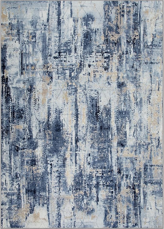 4x6 Area Rugs Washable Rug: Modern Abstract Living Room Rug Soft Anti-Skid Thin Carpet Indoor Floor Non-Shedding Carpets for Bedroom Dining Room Farmhouse Nursery Home Office - Blue Gold - Image 7