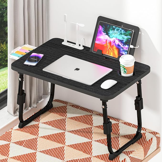 Lap Desk for Bed, Adjustable Laptop Desk with USB Charging Port, Storage Drawer & Bookshelf — Foldable Bed Desk for WFH & Students, 23.6" Desktop Fits 17" Laptop, Non-Slip, Black - Image 9