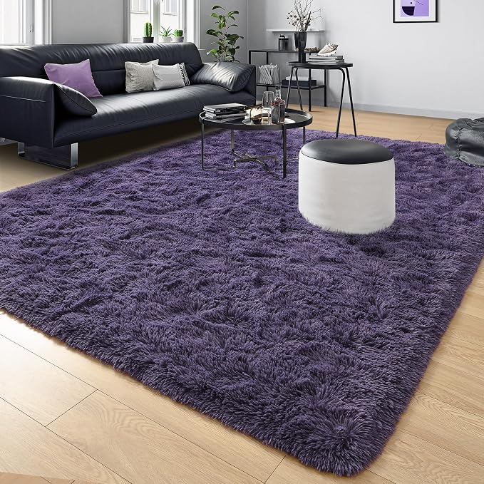 Tepook 5x8 Area Rugs for Living Room, Soft Fluffy Shag Gray Purple Rug for Bedroom Nursery, Modern Shaggy Plush Upgraded Non-Slip Carpet for Girls Boys Kids Room Dorm Home Decor - Image 8