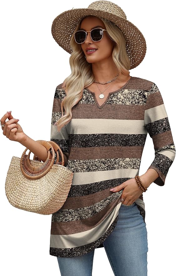 OFEEFAN Summer Boho Tops For Women 3/4 Length Sleeve Womens Tops Vacation Outfits - Image 5