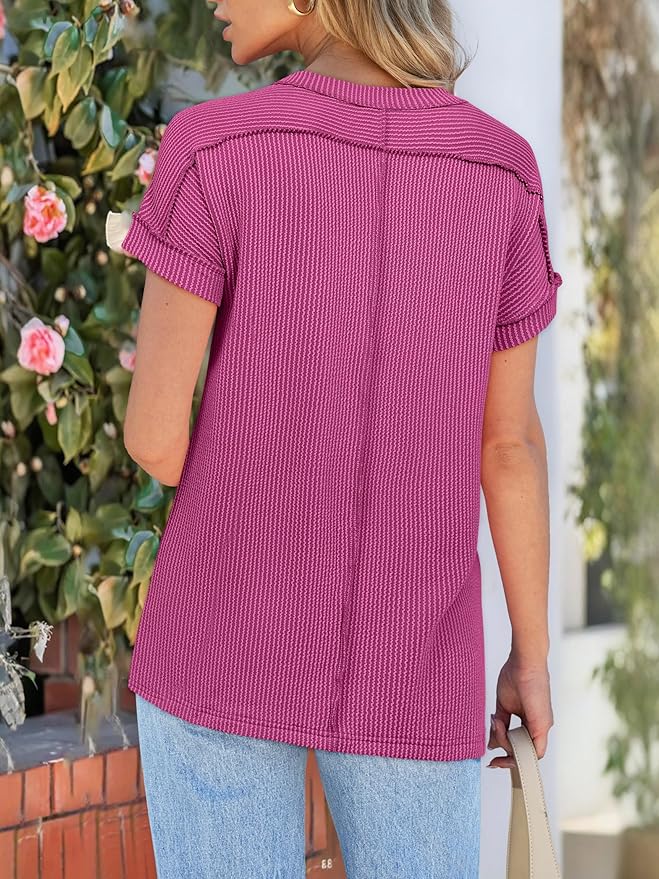 ANRABESS Womens Short Sleeve Crewneck Shirts Ribbed Knit High Low Hem T Shirt 2026 Summer Spring Casual Tops Trendy Clothes - Image 6