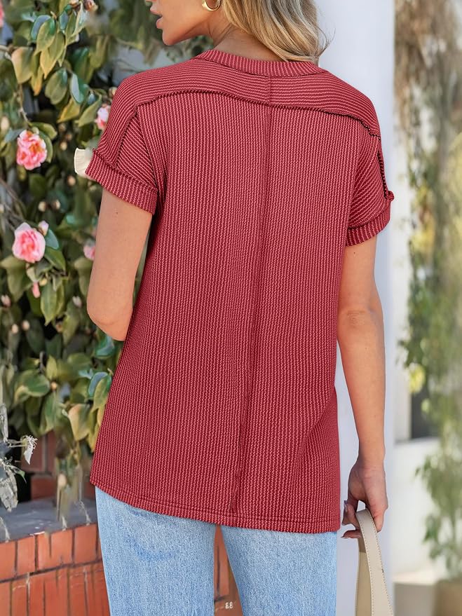 ANRABESS Womens Short Sleeve Crewneck Shirts Ribbed Knit High Low Hem T Shirt 2026 Summer Spring Casual Tops Trendy Clothes - Image 6