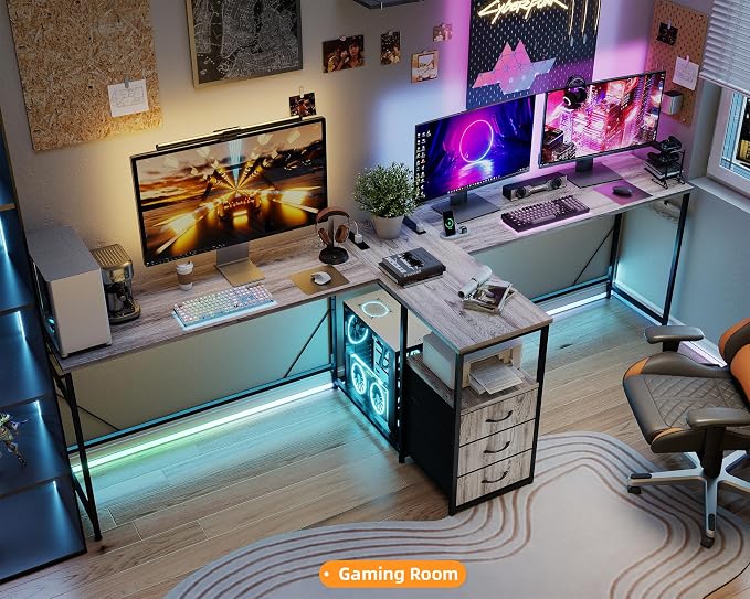 YOSHOOT 2 Person Computer Desk, 87" Long Gaming Desk for 2 People | Double Desk with 3 Fabric Drawers and 2 Power Outlets, Home Office Table for Adults and Teenagers, Grey - Image 8