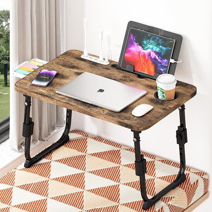 Lap Desk for Bed, Adjustable Laptop Desk with USB Charging Port, Storage Drawer & Bookshelf — Foldable Bed Desk for WFH & Students, 23.6" Desktop Fits 17" Laptop, Non-Slip, Carbonized - Image 9