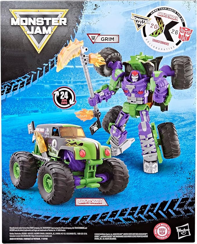 Transformers Collaborative x Monster Jam Grave Digger (Grim) | Leader Class 9.25-inch Robot Action Figure Converts to Monster Truck, Car Toys for Ages 8+ - Image 6