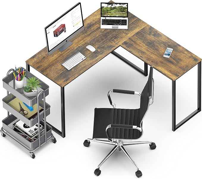SHW Mission 48 x 48 L-Shape Home Office Computer Desk, Rustic Brown | Reversible Desktop Design - Image 7