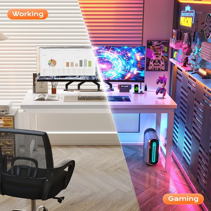 Huuger 55 x 24 inch Desk with Power Outlets & USB-C, Deeper & Thicker Desktop, Robust Metal Tubes, Computer Desk, Heavy Duty Office Desk, Work Gaming Desk for Home Office, White - Image 9