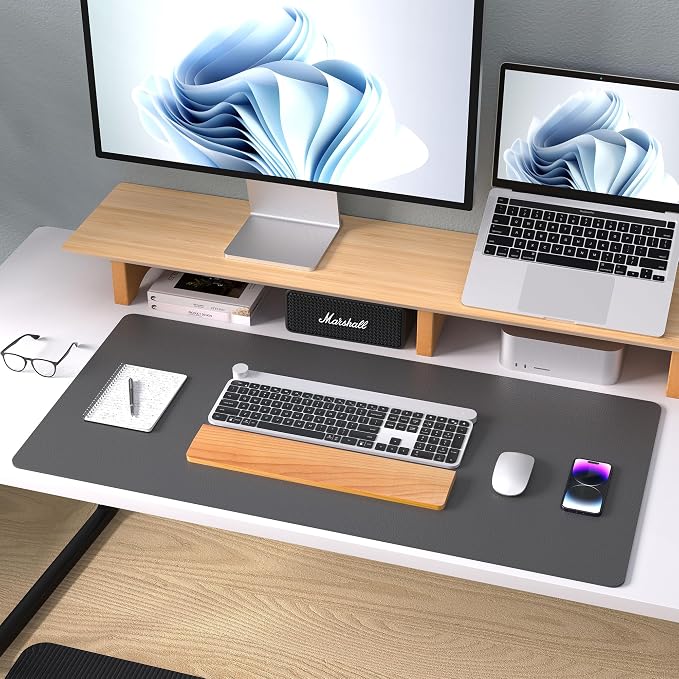 Aothia Leather Desk Pad Protector, Mouse Pad, Office Desk Mat, Non-Slip PU Leather Desk Blotter, Laptop Desk Pad, Waterproof Desk Writing Pad for Office and Home (Gray,23.6" x 13.7") - Image 9