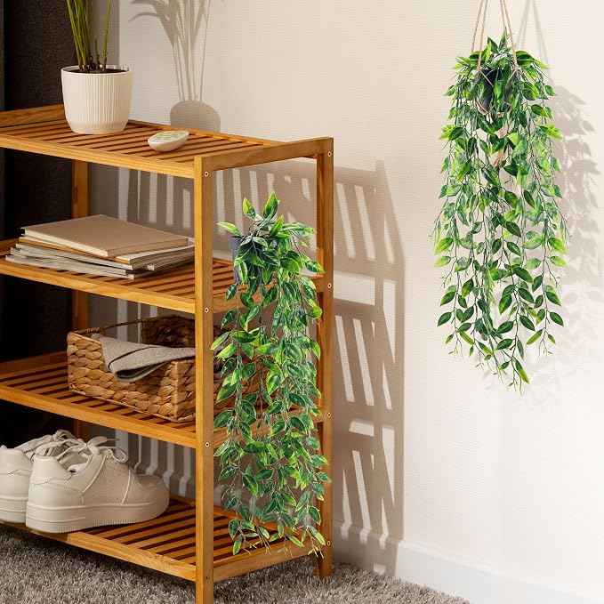 Der Rose 2 Pack Fake Hanging Plants Small Artificial Plants Faux Pea Pod Plants Indoor for Aesthetic Living Room Office Shelf Decor - Image 6