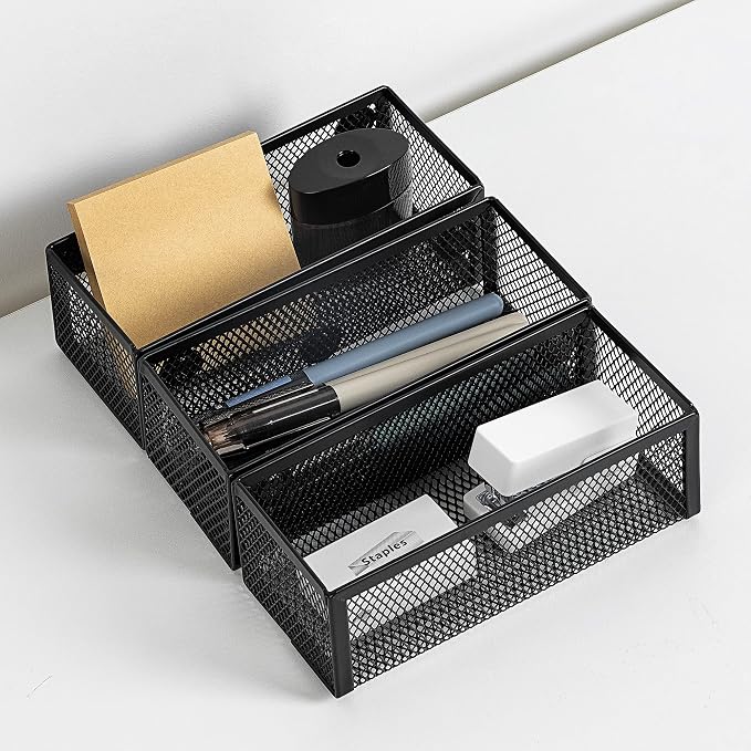 Amazon Basics Magnetic Storage Baskets, Mesh Organizers for Office Supplies and Workspace, 6" x 2.5" x 2.2", Black, 3-Pack - Image 6