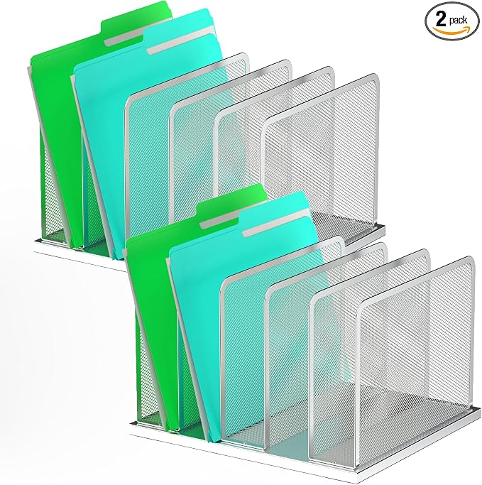Kuntine.B 5-Section Upright Desk File Organizer Silver 2 Pack | Vertical, Mesh, Metal, Assembly, Stability, Sturdiness, Organization, Standing by KuntineB