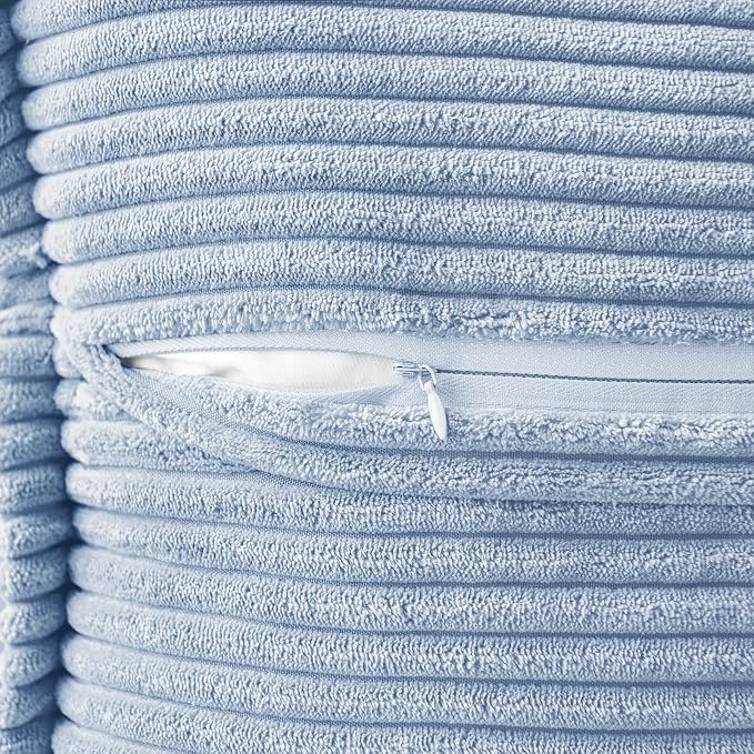 MIULEE Decorative Throw Pillow Covers for Couch Bed Livingroom 18x18 Inch Set of 2 Light Blue Boho Accent Throw Pllows Broadside Striped Patchwork Soft Corduroy Pillowcases - Image 7
