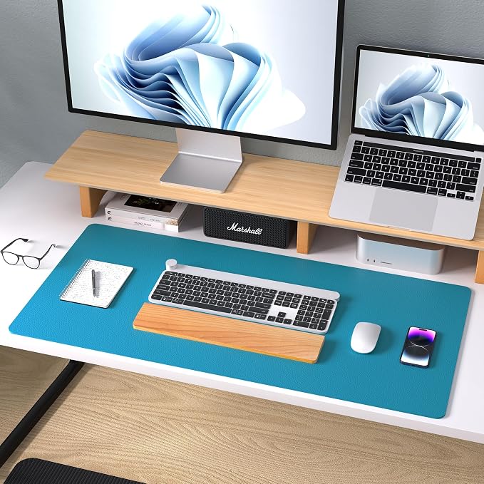 Aothia Leather Desk Pad Protector, Mouse Pad, Office Desk Mat, Non-Slip PU Leather Desk Blotter, Laptop Desk Pad, Waterproof Desk Writing Pad for Office and Home (Turquoise,31.5" x 15.7") - Image 8