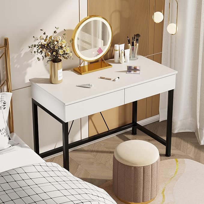 Mexin Small White Desk with 2 Wooden Drawers, 40 Inch Home Office Writing Desk, White Vanity Desk with Storage, Computer Desk for Bedroom Small Spaces, Table for Office, Work, Kids Study, Makeup - Image 9