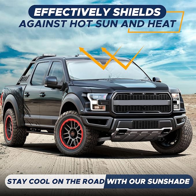 EcoNour Truck Windshield Sun Shade with Storage Pouch | Reflective 240T Material Sun Shield for UV & Heat Protection | Foldable Windshield Cover | Must-Have Truck Accessories | X-Large (69"x35") - Image 9