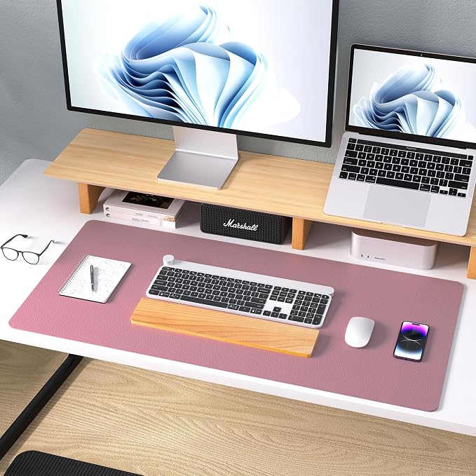 Aothia Leather Desk Pad Protector, Mouse Pad, Office Desk Mat,Non-Slip PU Leather Desk Blotter, Laptop Desk Pad, Waterproof Desk Writing Pad for Office and Home (Dark Pink, 23.6" x 13.7") - Image 9