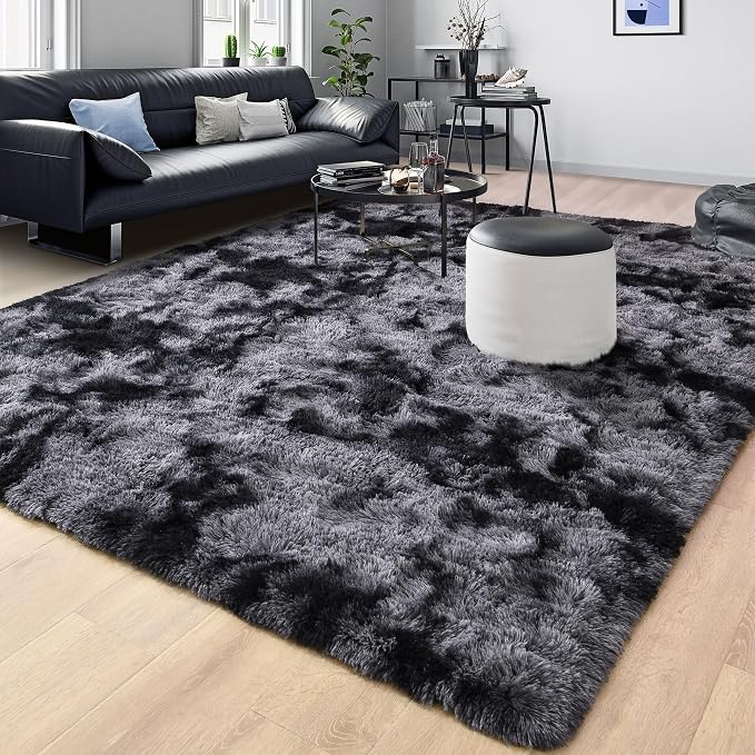 Tepook Fluffy Large Rugs for Living Room, 8x10 Area Rugs for Bedroom, Modern Shag Rug Fuzzy Carpets for Kids Boys Girls, Plush Indoor Nursery Home Decor Rug with Non-Slip Bottom, Tie-dye Dark Grey - Image 8