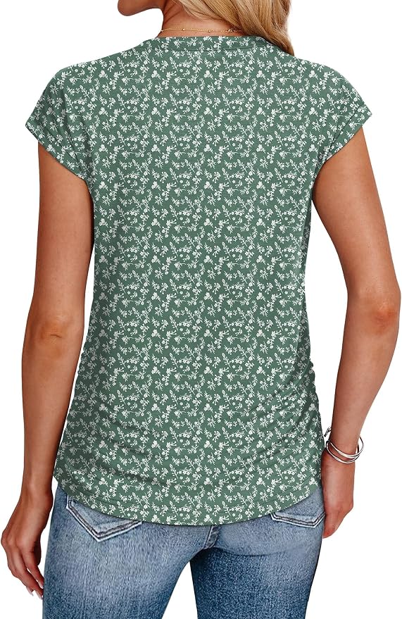 Sampeel Womens Summer Tops Trendy 2026 Ruched Cap Short Sleeve Tshirts Shirts Crew Neck T Shirts Fashion - Image 5