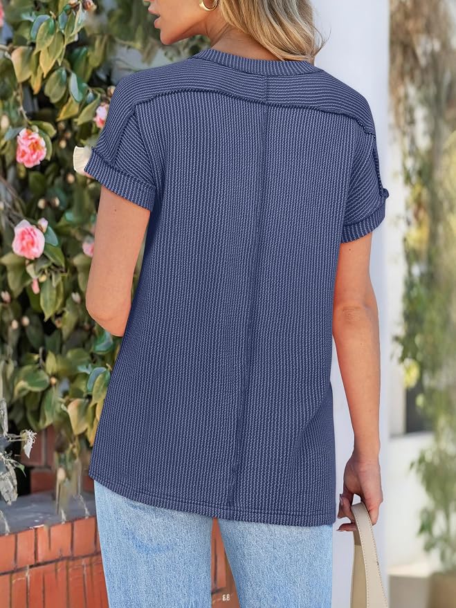 ANRABESS Womens Short Sleeve Crewneck Shirts Ribbed Knit High Low Hem T Shirt 2026 Summer Spring Casual Tops Trendy Clothes - Image 6