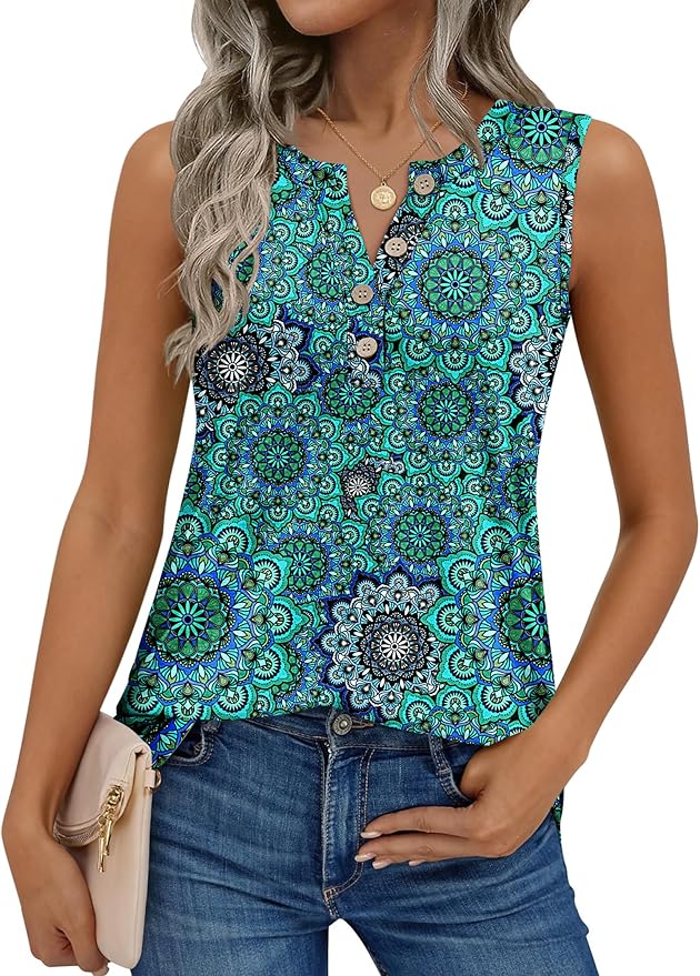 Zeagoo Womens Tank Tops Summer Sleeveless Tops Loose Button Henley Shirts Crew Neck Dress Casual 2026 Clothes - Image 6