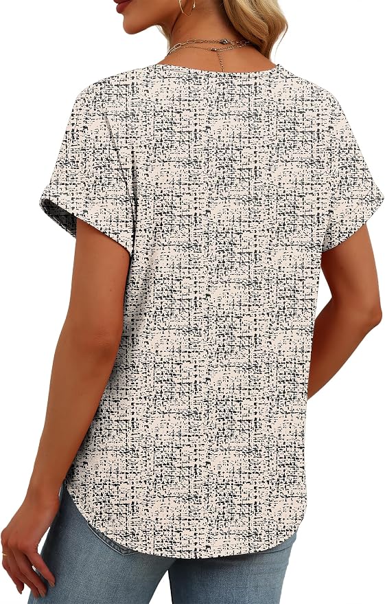 Womens Tops Dressy Casual V Neck Rolled Sleeve T Shirts Fashion Clothing Business Casual Outfits Beach Vacation Clothes - Image 5