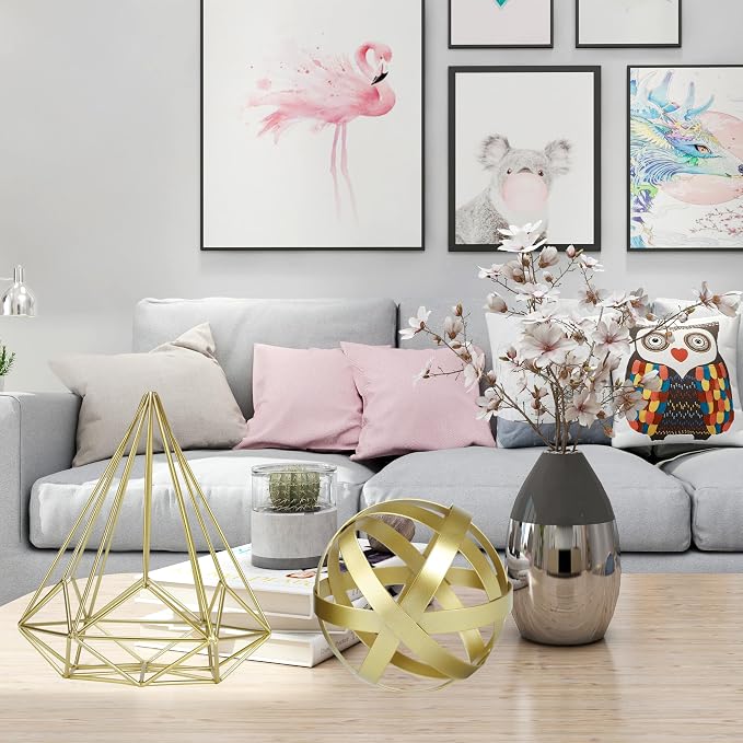 Gold Decor for Living Room Bedroom Bookshelf Coffee Table, Modern Style Figurine Decorative Ornaments Home Decor for Shelves (4.5" Modern Decorative Ball) - Image 10