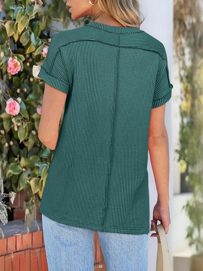 ANRABESS Womens Short Sleeve Crewneck Shirts Ribbed Knit High Low Hem T Shirt 2026 Summer Spring Casual Tops Trendy Clothes - Image 6