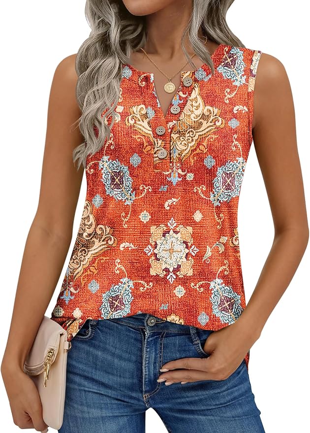 Zeagoo Womens Tank Tops Summer Sleeveless Tops Loose Button Henley Shirts Crew Neck Dress Casual 2026 Clothes - Image 6