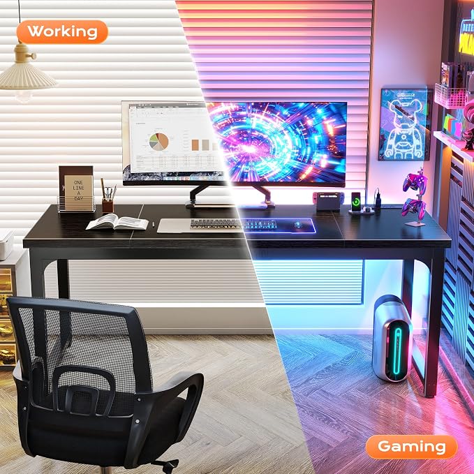Huuger 63 x 24 inch Desk with Power Outlets & USB-C, Deeper & Thicker Desktop, Robust Metal Tubes, Computer Desk, Heavy Duty Office Desk, Work Gaming Desk, for Home Office, Black - Image 9