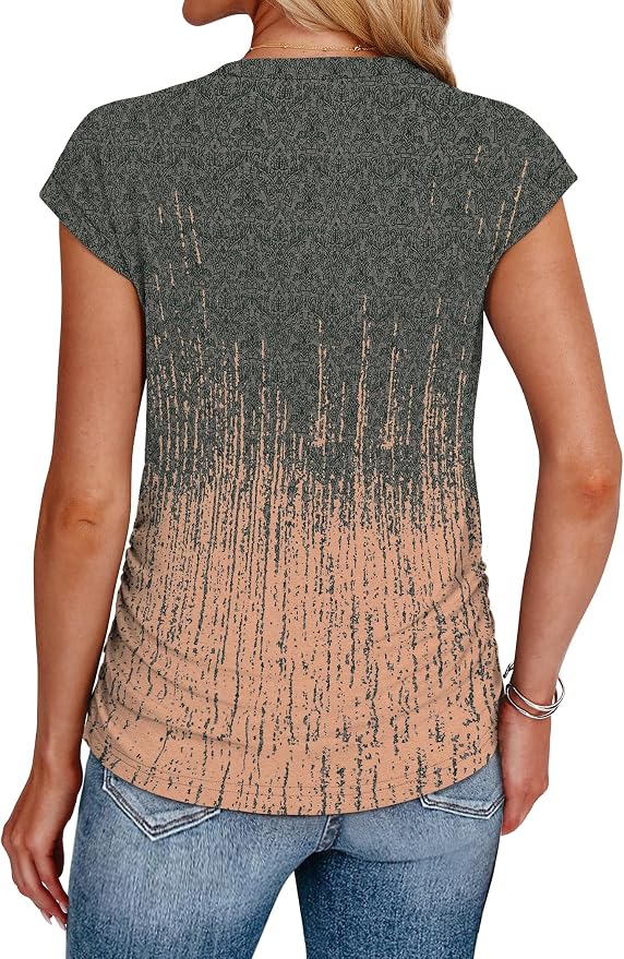 Sampeel Womens Summer Tops Trendy 2026 Ruched Cap Short Sleeve Tshirts Shirts Crew Neck T Shirts Fashion - Image 5